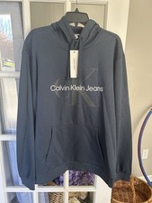 Calvin Klein Men's Monogram Pullover Hoodie BLUE 40GC201 SIZE XL