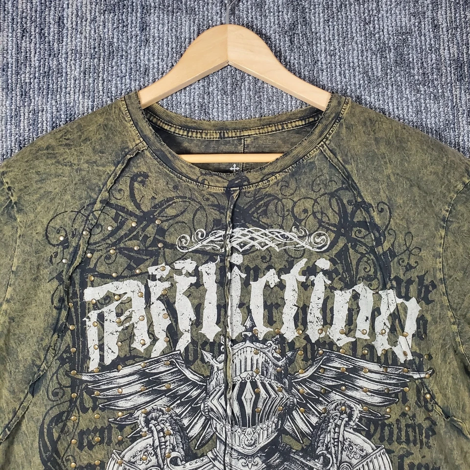 Affliction Dead or Alive 衬衫男式 XL 棕色铜圆领串珠 Rockabilly — 第 3/4 张图片