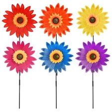 6pcs Sunflower Lawn Pinwheels Wind Spinners Large Windmill Pinwheel for Garde...
