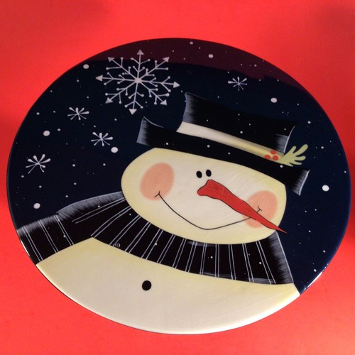 CERTIFIED INTERNATIONAL SNOWMAN CAKE STAND 9 3/4" CARDINAL BIRD SNOWMAN STAND - Picture 4 of 13