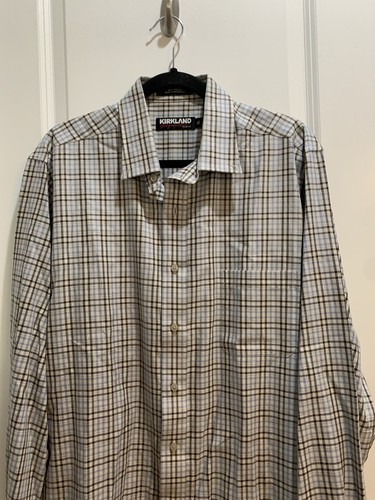 Kirkland Signature 100% Cotton Non Iron Dress Shirt XL Plaid Gray/Brown - Picture 3 of 7