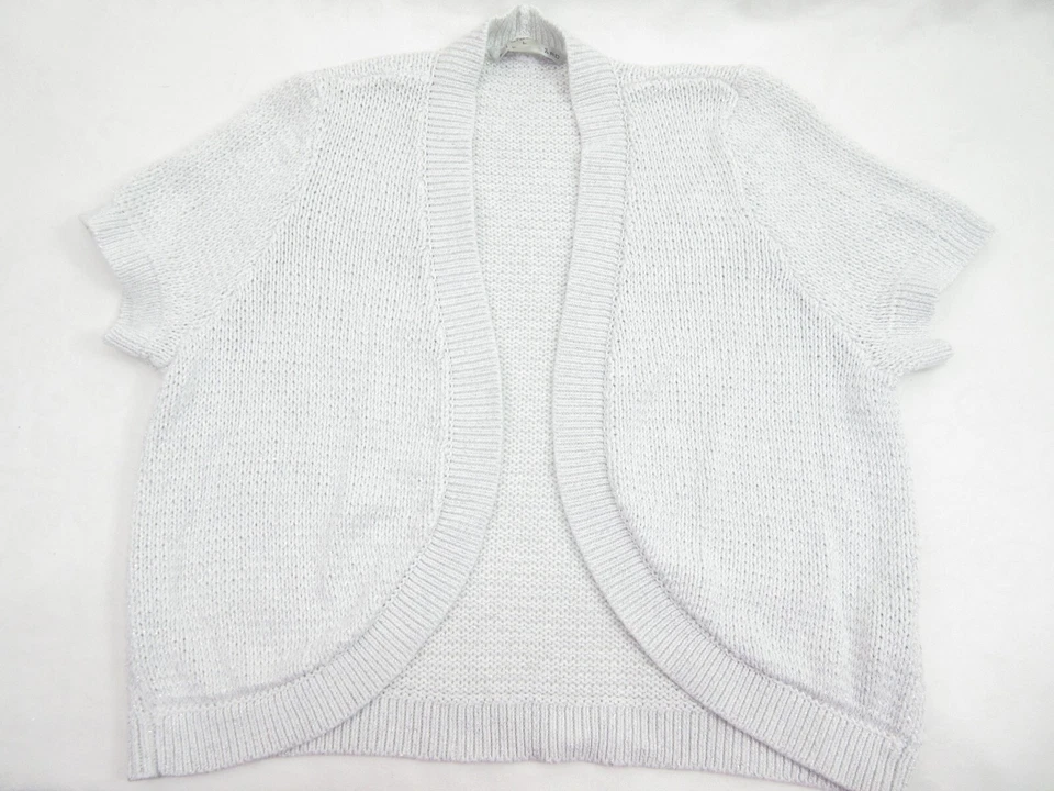 Suéter Peter Nygard Para Mujer L Blanco Plata Brillante Encogerse de hombros Cárdigan Top Glam Bling Foto 2 de 4