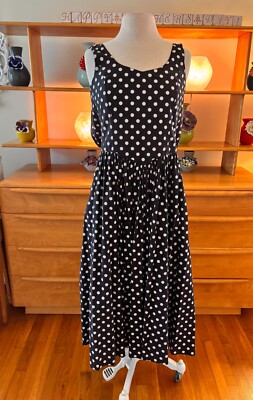 Vintage 90s Laura Ashley Size Dress Black&White Polka Dot Cotton Great  Britain
