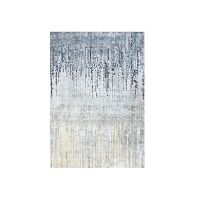 2'1''x3' Medium Gray Vertical Ombre Design Pure Silk Hand Knotted Mat Rug R75486