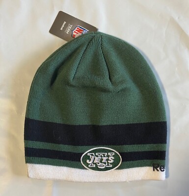 New York Jets Gestrickt Wintermütze Haube Käppchen Reebok Neu Grün Weiß D 