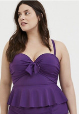 Womens Torrid Purple Tie Front Underwire Peplum Midkini Top SIZE 00 D/DD NWT