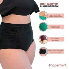 Empetua by Shapermint High Waist Ruched Black Bikini Bottom- Size XL NEW
