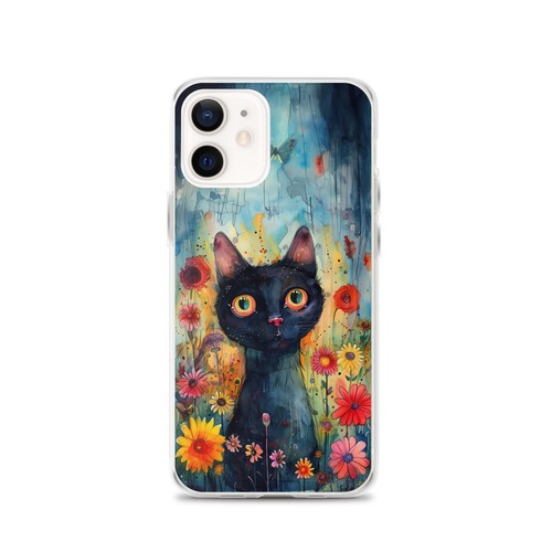 iPhone Case Watercolor Black Cat with Colorful Flowers - Picture 9 of 29
