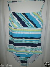 Splendid SP70504Y Stripes High Square Neckline One-Piece Swimsuit L