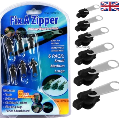 6PCS Fix A Zipper Zip Slider Puller Rescue Instant Repair Replacement Durable UK