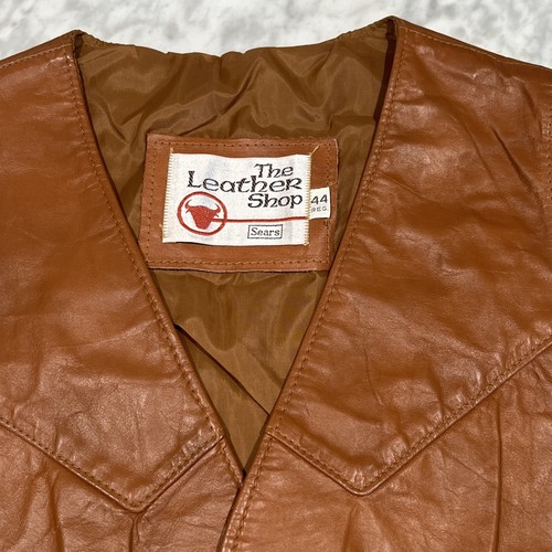 Vintage 1970’s Men’s Leather Vest 43 Reg The Leather Shop Sears Brown Snap West - Picture 4 of 10