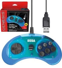 Retro-Bit Official USB Controller 6-Button for Sega Genesis Mini, PC/Mac Blue 
