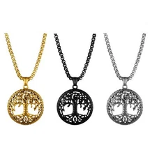Hollowed Tree of Life Pendant Chain Necklace Stainless Steel Men's Jewelry