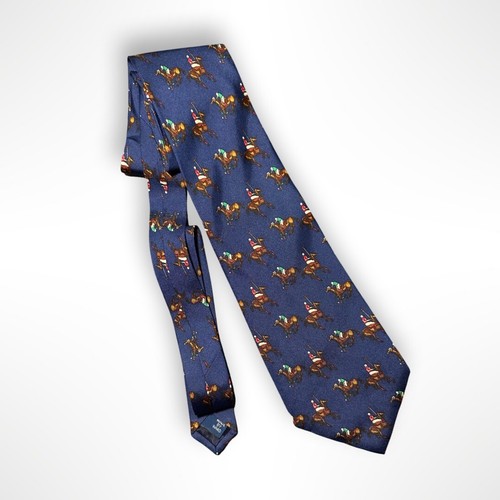 Vintage POLO RALPH LAUREN Blue Silk Tie Pony Equestrian Horse Arena Polo