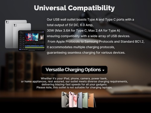 MOES Toma de Pared 2 USB C y 1 Puerto USB A Carga Eléctrica Receptáculo de Alimentación 30W - Imagen 8 de 14