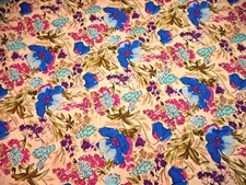 Quilt Fabric By The Yard Blue Pink Purple Green Floral on White Premium Cotton C