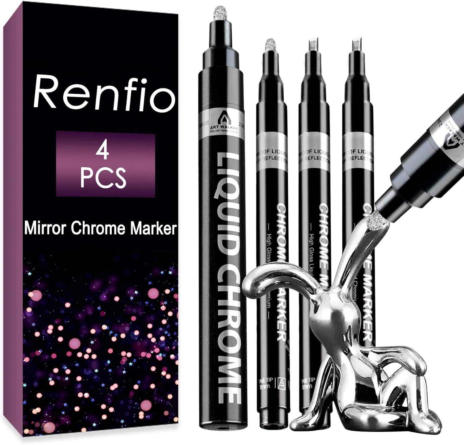Chrome Paint Markers, 4Pcs Silver Paint Marker, Liquid Chrome Metallic Markers,