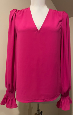 EXPRESS Womens Bright Pink V Neck Blouse Shirt Top NWOT - Sz Small