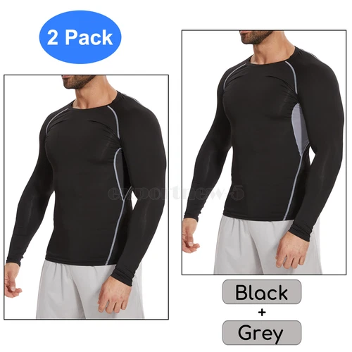 2er Pack Herren Kompressionsunterwäsche Unterunterwäsche Oberteil Tight Langarm T-Shirts - Bild 30 von 32