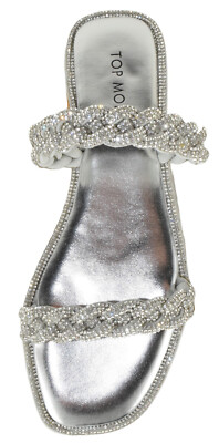 Top Moda Women Sandals Double Strap Slides Bling Rhinestone Crystals LIZ  Silver