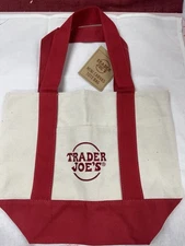 - TRADER JOES ~ RED COLOR ~ MINI CANVAS TOTE BAG ~ BRAND NEW ~