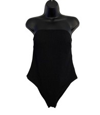 H  M Women  s M Strapless Swimsuit Black Ribbed Textured Padded Beach Lounge