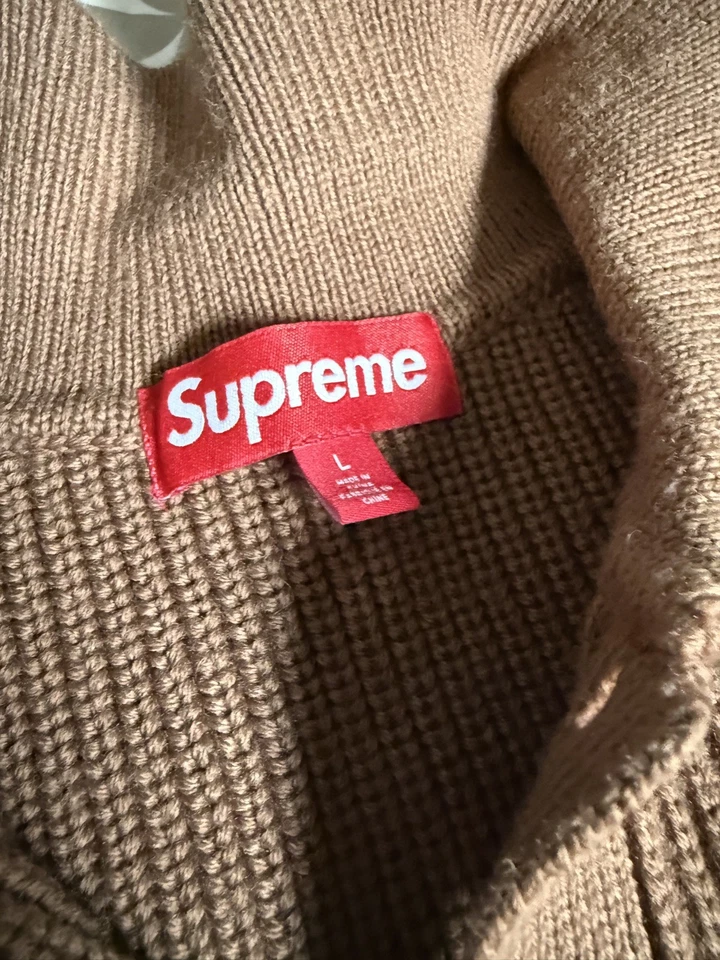 Supreme size large brown Small Box Polo Sweater FW23 with stripe knit worn once - Image 2 of 4