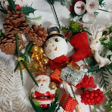 Lg. Mixed Lot Vintage Christmas Floral  Decor picks