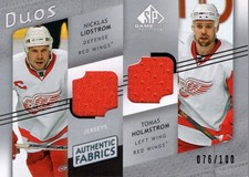 2008-09 SP Game Used Authentic Fabrics Duos AF2LH Lidstrom Holmstrom Jersey /100