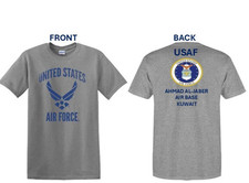 AIR FORCE AHMAD AL-JABER AIR BASE KUWAIT USAF 2-SIDED SHIRT. USAF LICENSED