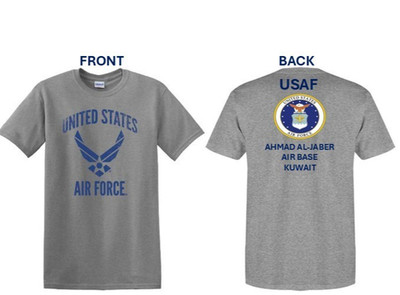 AIR FORCE*AHMAD AL-JABER AIR BASE*KUWAIT*USAF 2-SIDED SHIRT. USAF LICENSED
