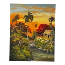 Jose Mariano Gil Original Landscape Painting | Caribbean Sunset | Tropical Art