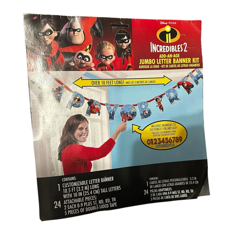 Increíbles 2 Película Feliz Cumpleaños Jumbo Letra Banner Kit Fiesta Celebrar Foto 2 de 4