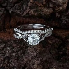 2CT Round Lab-Created Diamond Bridal Set Engagement Ring 14K White Gold Plated