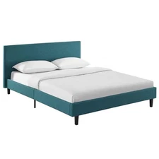Pemberly Row Full Modern Polyester Fabric Bed in Teal Blue Finish