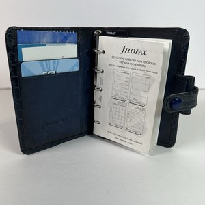 Vintage Filofax Ascot Mini Ring Croc Embossed LeatherPlanner Navy Blue