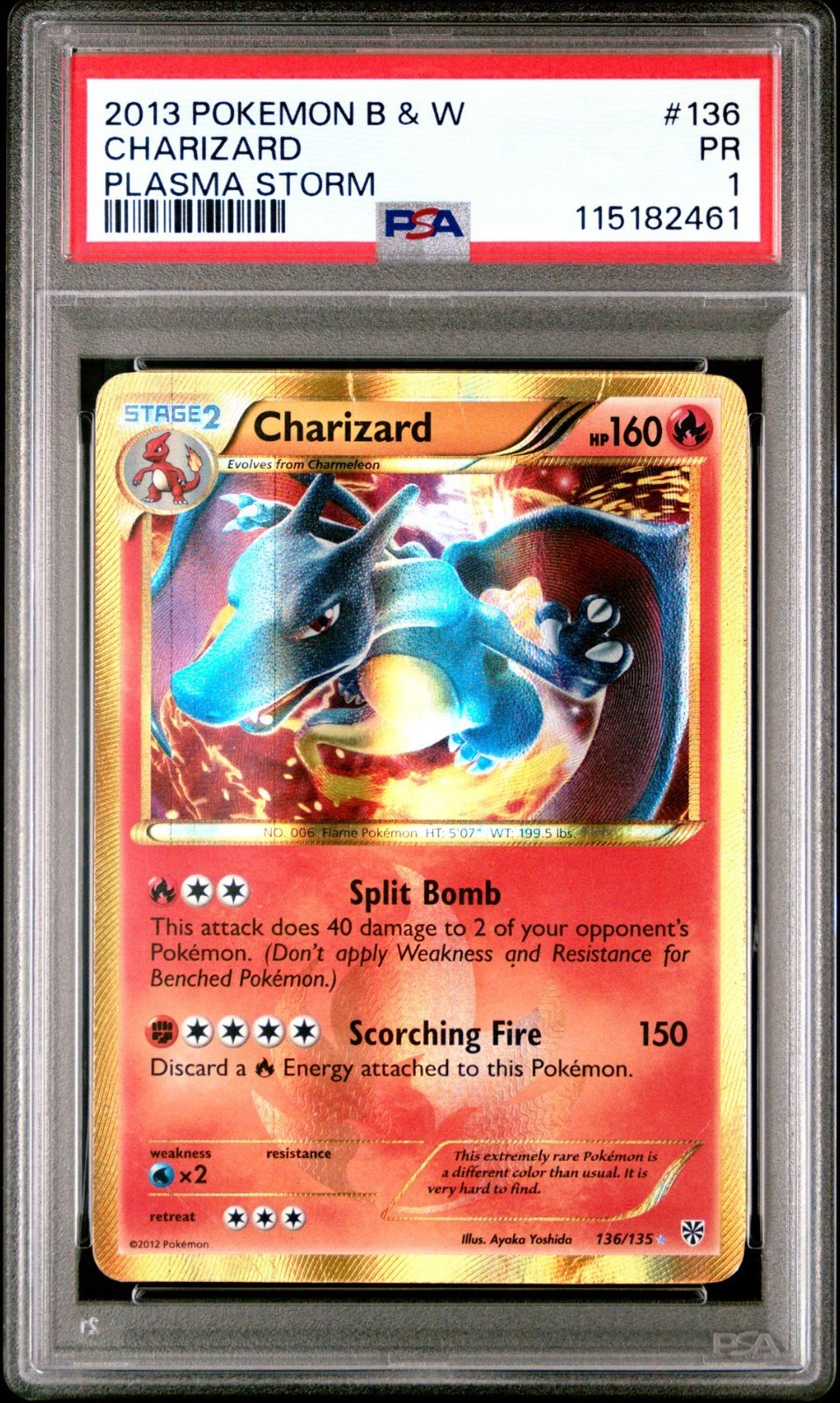 2013 CHARIZARD 136/135 Plasma Storm B&W Pokemon Card Holo Rare PR PSA 1 LOW POP
