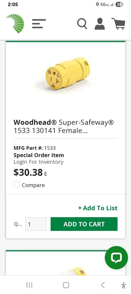 Woodhead 1533 Insulated Connector NEMA5-20amp 125 volt. 200 avaliable. - Image 2 of 2