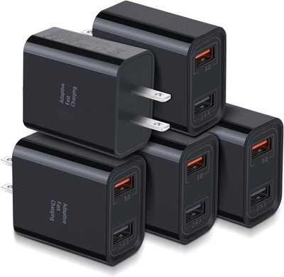 Quick Fast Charge 3.0 USB Wall Charger,  5 Pack 30W Dual USB Power Adapter (Fast