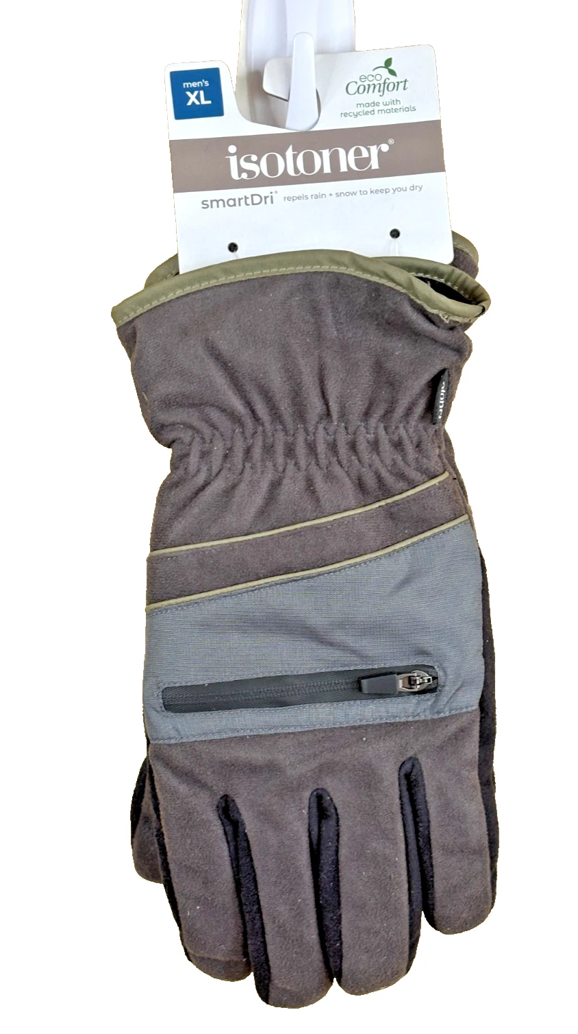 New Mens isotoner Gloves Size XL smartDri Brown NWT eco Comfort repels rain/snow