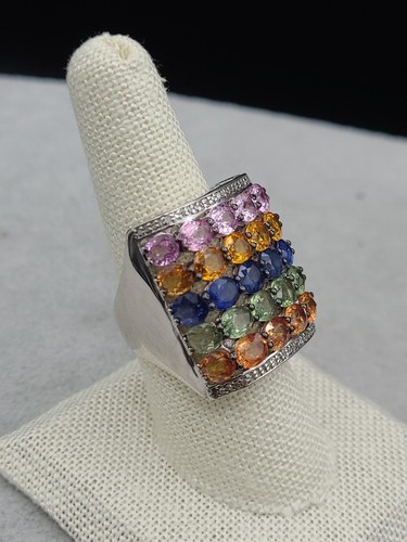 Carol Brodie Rarities 925 With Platinum Overlay Multi Gemstone Ring Size 8 - Picture 2 of 9