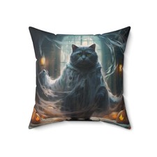 Cat Lover Square Pillow with Cover Spooky Cat Halloween Costume in Haunted House