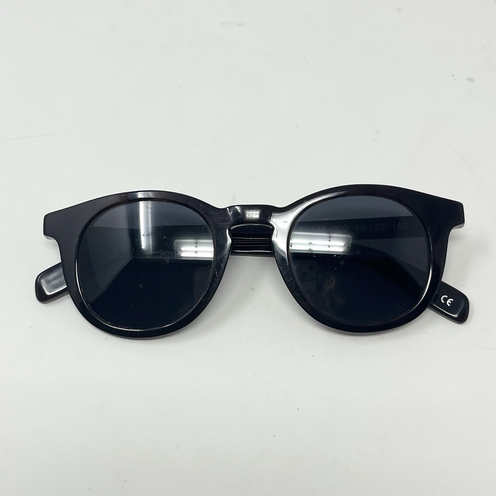 Autentici occhiali da sole rotondi Saint Laurent SL 145 002 metallo nero plastica YSL