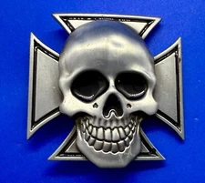 Skull Head Celtic Iron Cross Cutout Gothic Punk Biker 3D Dimensional Belt Buckle