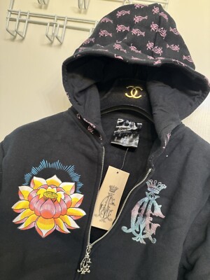 Christian Audigier Los ANGELES BLACK HOOD CARDIGAN SWEATSHIRT