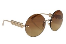 Versace 2214 1252/13 Pale Gold Brown Rimless Oversized Sunglasses
