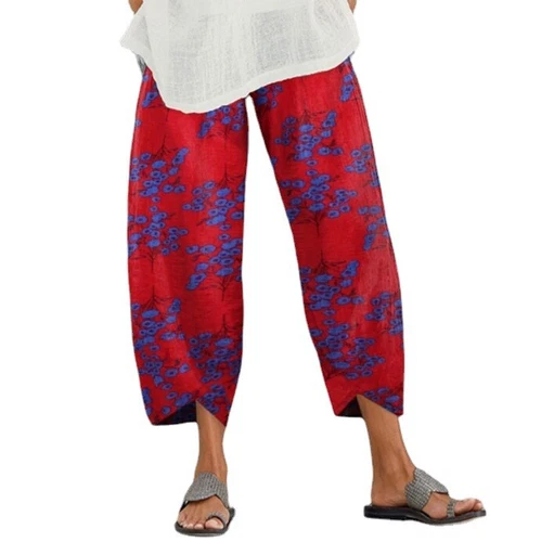 2023 Women Summer Comfy Floral Trousers Loose Cropped Vintage Retro Pants NEW - Bild 4 von 8