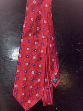 Roundtree & Yorke Red Hand Made 100% Silk Men’s Neck Tie Made In Usa Flowers