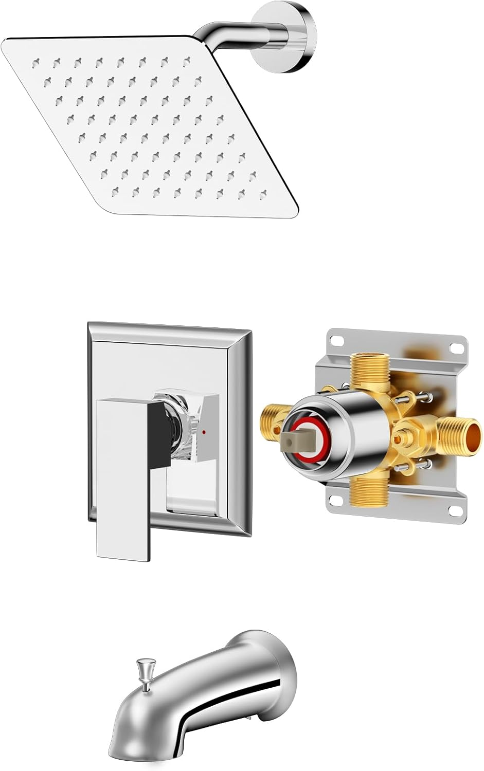 Shower Tub Faucet Kit with 8-Inch Rainfall Showerhead and Valve