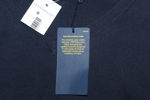 POLO RALPH LAUREN BLU NAVY MAGLIONE SCOLLO A V PIMA COTONE UOMO TG XL NUOVO CON ETICHETTE - Foto 5 di 7
